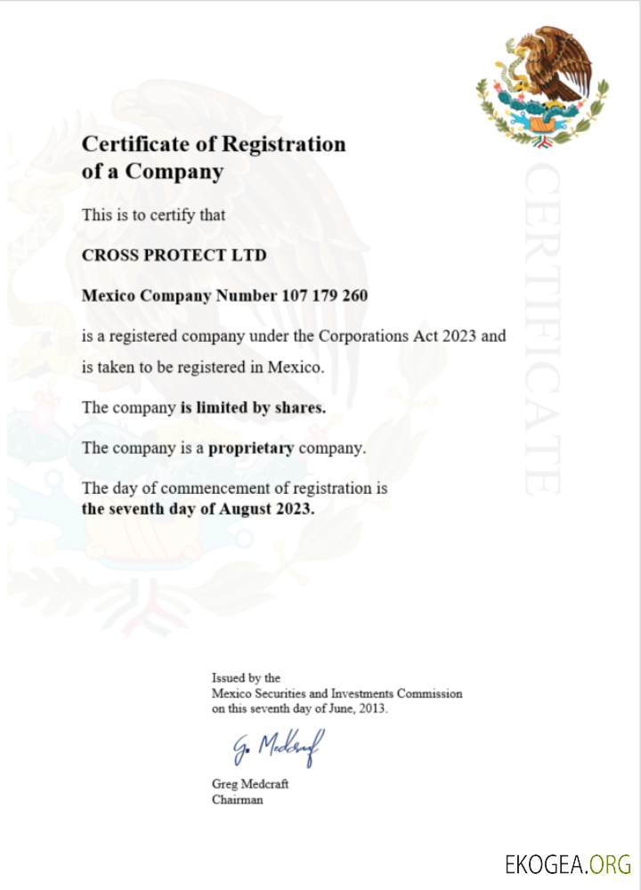 Modèle Word et PDF de certificat d'enregistrement d'entreprise au Mexique